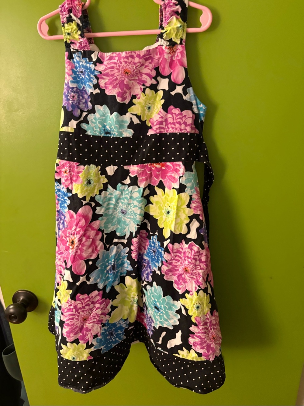 Bonnie Jean Black Sundress with Pink, Blue & green Floral Print